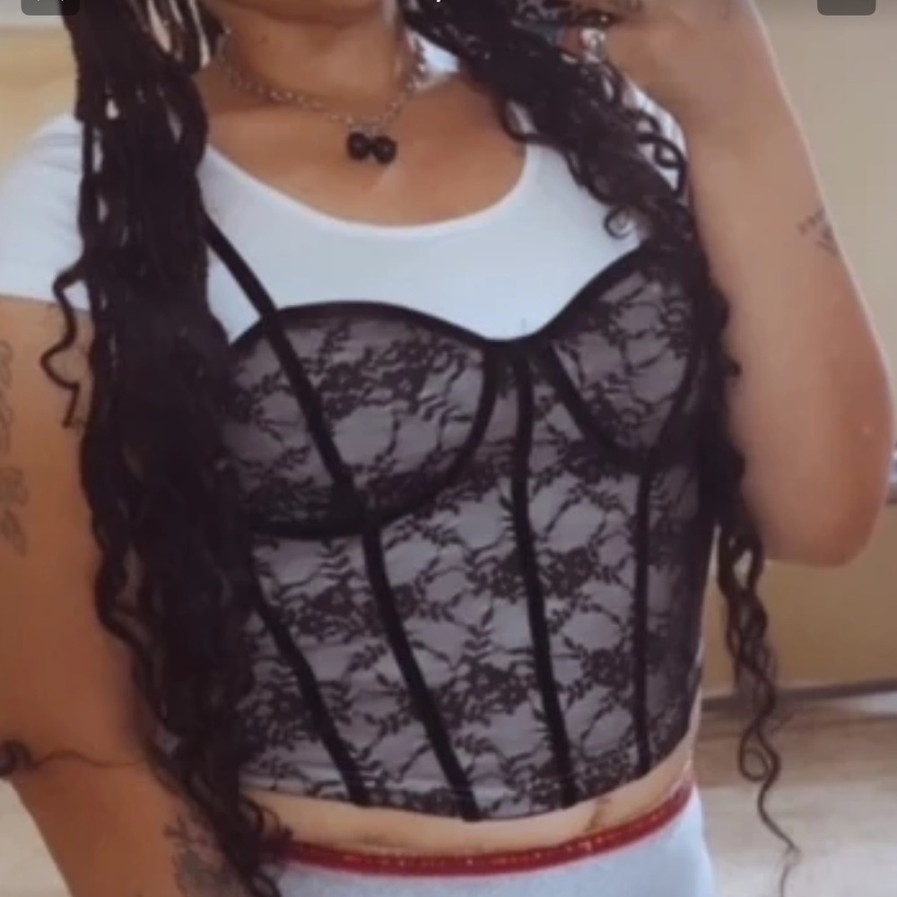 Black Lace Bustier Overlay Top